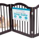 INTERNET'S BEST Arched Top Dog Gate | 3 Panel, 24" H Wooden Pet Barrier for Dogs or Cats | Freestanding Folding Room Divider for Doorways, Hallways, Stairs, and Porch | Portable, Extra Wide | Espresso