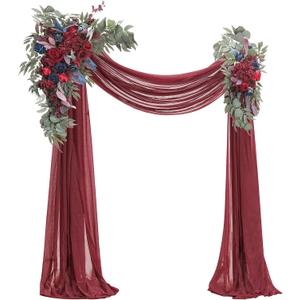 Floroom Arch Flowers with Drapes Kit (Pack of 4) - 2pcs Artificial Burgundy & Navy Blue Floral Swag Arrangement with 2pcs Draping Fabric for Wedding Ceremony Arbor and Reception Backdrop Decoration