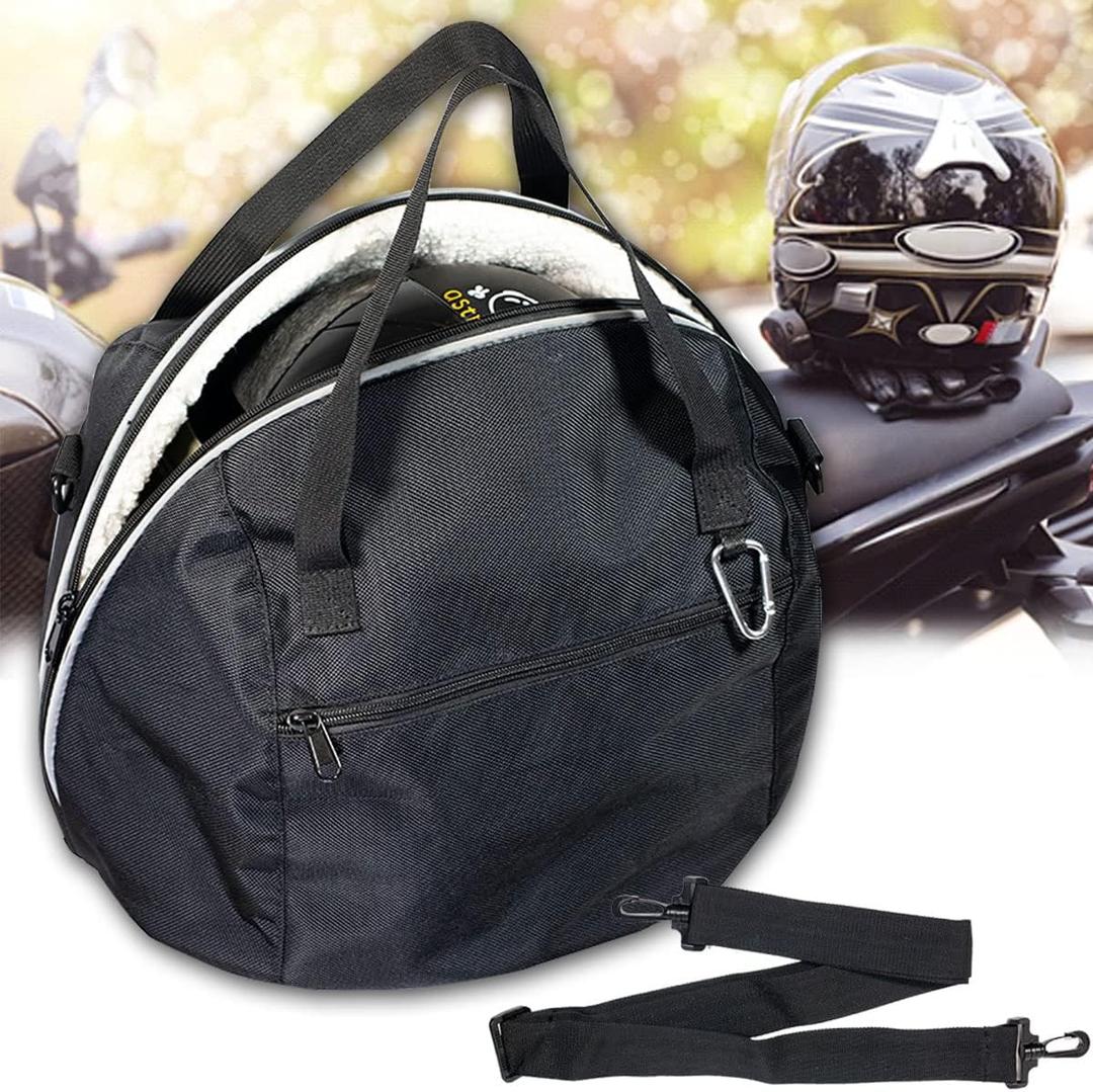 Helmet Bag, Motorcycle Helmet Storage Bag, Lightweight Soft Fleece Lining Water-resistant 1680D Oxford with Strap, Reflective Strip (Black)