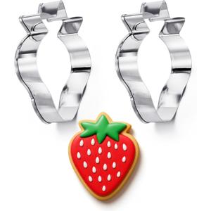 Strawberry Cookie Cutter Set, 2 Pack 3.15" Stainless Steel Strawberry Fondant Biscuit Cutter, Fruit Cookie Cutters for Summer Birthday Party Strawberries Lover Dishwasher Safe
