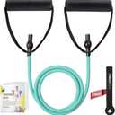 RitFit Single Resistance Exercise Band with Comfortable Handles - Ideal for Physical Therapy, Strength Training, Muscle Toning - Door Anchor and Starter Guide Included (Aqua(12-16lbs))
