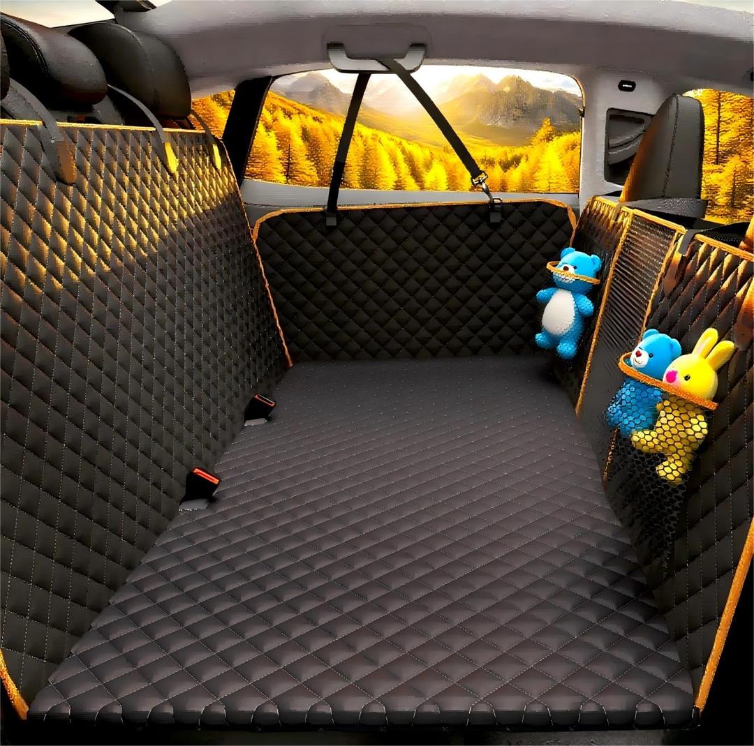 Back Seat Extender for Dogs - Large Space, Heavy-Duty Dog Car Seat Cover for Back Seat with Hard Bottom Holds 420lbs, Waterproof 600D Upgraded Material Dog Hammock for Car,Easy to Use and Clean