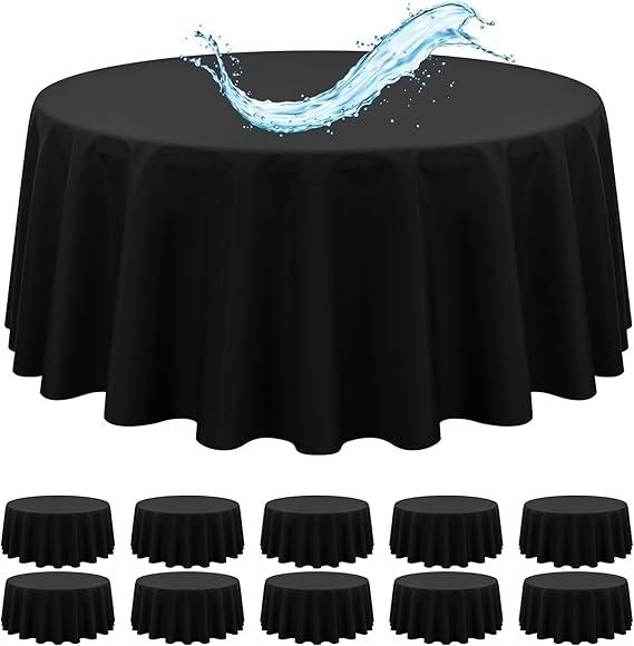 Round Tablecloth 120  Inch, Black Waterproof Washable Polyester Table Cloth