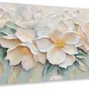 Anolyfi Large White Floral Canvas Wall Art for Living room Bedroom 58"x29" | HD Print and Hand-painted Textured, Easy to Hang, Durable Colorfast, Modern Flowers Sage Paintings for Hallway Home Decor