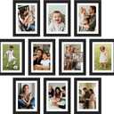 upsimples 5x7 Picture Frame Set of 10, Display Pictures 4x6 with Mat or 5x7 Without, Multi Photo Frames Collage for Wall or Tabletop Display, Black