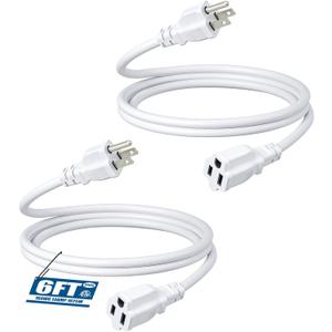 DEWENWILS 6ft Extension Cord, 16 AWG SJTW Weatherproof Power Cable for Indoor Outdoor Use, 3 Prong Grounded Outlets Plugs, ETL Listed, 2 Pack (White)