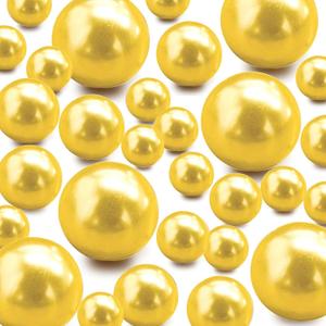 120 Pieces Floating NO Hole Pearls and 500 Pieces Transparent Water Gels, Pearl Beads Gold Floating Beads for Vases Floating Candles Home Weddings Table Centerpieces Party Decor (10mm, 14mm, 20mm)Gold