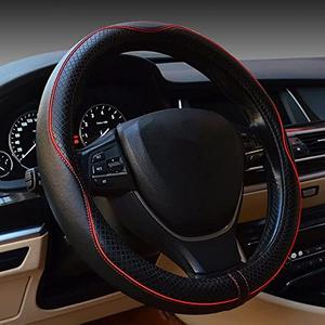 Car Steering Wheel Cover, Anti-Slip, Safety, Soft, Breathable, Heavy Duty, Thick, Full Surround, Sports Style (Black with Red line) 38/8,2