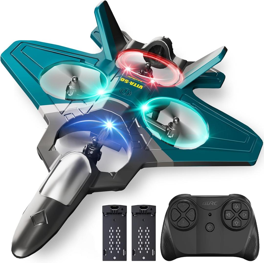 RC Planes for Kids Adults, Foam Remote Control Airplane Jet Helicopter Drone Toys for Kids Adults 8-12 12-16, Remote Control Plane Airplane Toys with LED Lights, 360 Flip Stunt Rotation (Green-2batteries)