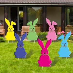 Easter Decorations Outdoor, 6 PCS Easter Bunny Yard Signs with Stakes, Happy Spring Yard Lawn Decor, Spring Props Party Supplies