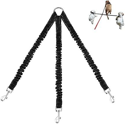 3 Way Dog Leash Coupler Heavy Duty No Pull Multiple Double Tangle Free Trio Nylon Bungee Cord Stretchy Sturdy Pups Lead for Small Medium Dogs Training Walking Doggy Puppy