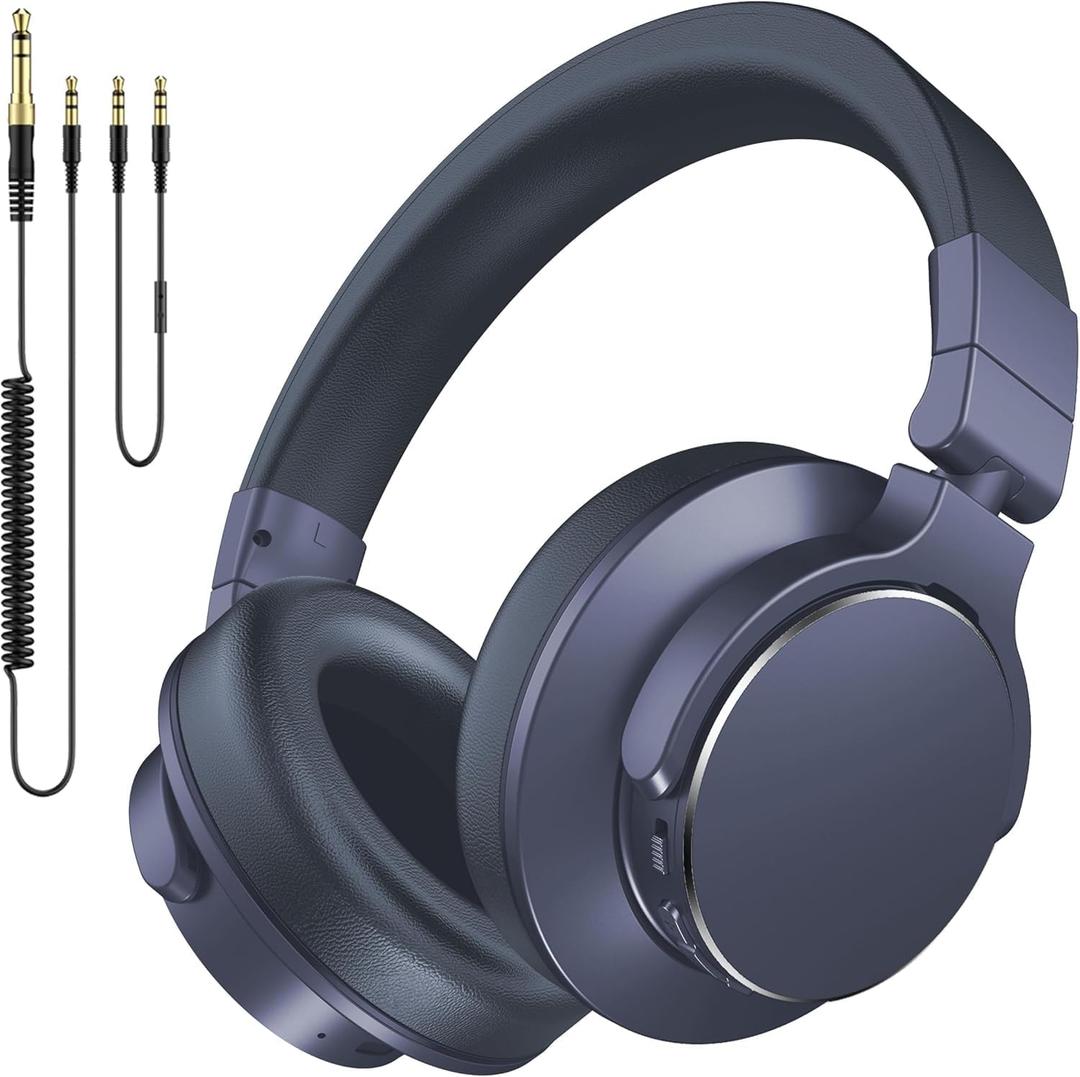 Over Ear Bluetooth Headphones, Studio Monitor & Mixing DJ Headphones Wireless with 50mm Drivers and 1/4 to 3.5mm Wired Audio Jack for Guitar Recording Podcast AMP Piano, 100H Playtime, Dark Blue