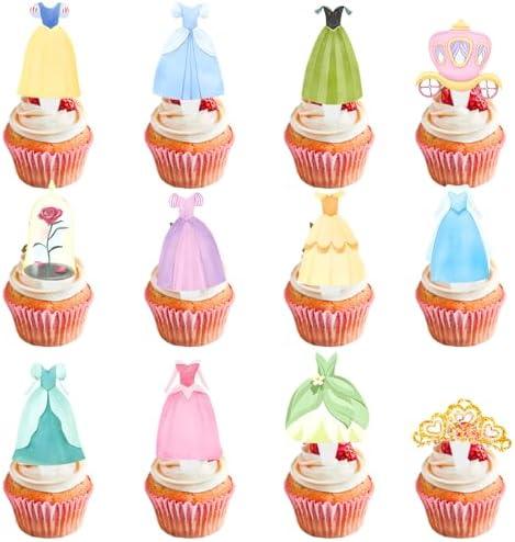 24 Pcs Princess Cupcake Toppers Crown Cake Toppers Elegant Girls Party Cake Decorations Perfect for Girl Birthday Baby Shower Fairy Princess Party Supplies