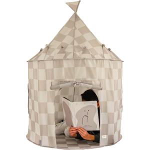 3 Sprouts Kids Play Tent - Sustainable Recycled Fabric  Fun Spacious Childs Playhouse for Indoor Games for Boys & Girls - Durable Fort Pop Up House for Toddlers & Children Age 3-10 - Checkered Beige