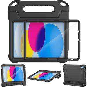 SUPLIK Kids Case for iPad A16 11-inch 2025 (11th Gen) & iPad 10th Generation (10.9-inch 2022), Built with Screen Protector, Durable Shockproof Kidproof Handle Stand Cover, Black