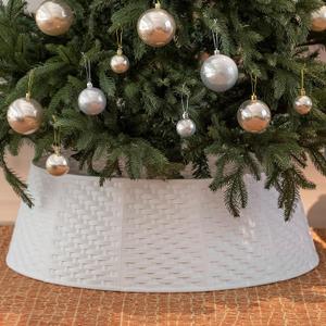 White Christmas Tree Collar 28 inch Round Christmas Tree Skirt Ring Base Stand Durable Plastic Cover Christmas Tree Decorations for Xmas Artificial Tree(Simple,Large)
