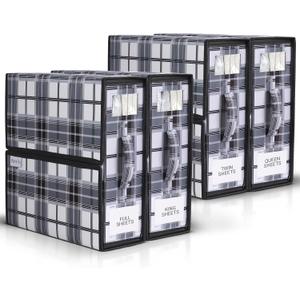 4 Pack Bed Sheet Organizer and Storage with Zipper – Linen Closet Organizers for Full, King, Queen & Twin Sheet Sets, Bedding Storage for Blankets and Duvet Covers, Black