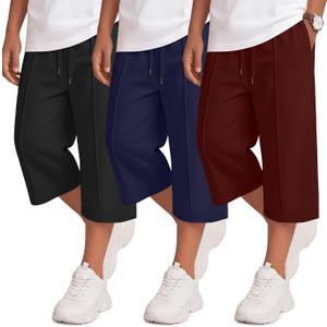 3 Pack Boys Capri Pants Long Shorts | Back to School, Below Knee, Kids, Tween, Summer, Loose Fit, Crop Sweatpants, for 5-14 Years