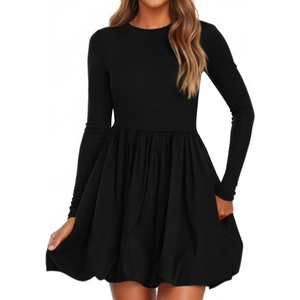 PRETTYGARDEN Fall Dresses for Women 2025 Casual Long Sleeve Bubble Cute Crew Neck A Line Mini Short Dress with Pockets Size S