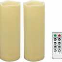 2 PCS 3" x8" Waterproof Outdoor Battery Operated Flameless LED Pillar Remote Candles Flickering Plastic Resin Electric Decorative Light for Lantern Patio Garden Home Decor Party Wedding Decoration