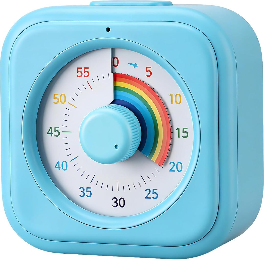 Rainbow Visual Timer for Kids, 60 Minute Silent Countdown Clock with Color Disk, Time Management Tool for ADHD, Classroom, Kitchen, Office, Study, Pomodoro