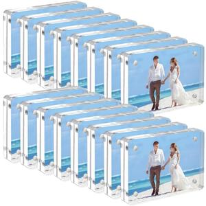 12 PCS Mini Acrylic Picture Frame 2.5x3.5'' Clear Acrylic Business Card Frames Double Sided Magnetic Photo Block Frames 20mm Thick Wallet Size Desktop Display Stand for Office Home Stamp