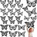 Yeaqee 24 Pcs Large Butterfly Party Decoration 3D Butterflies Wall Decor Set 2 Sizes 3 Styles Large Stickers for Birthday Baby Shower Nursery Bedroom Wedding Decor Cutouts (Black)