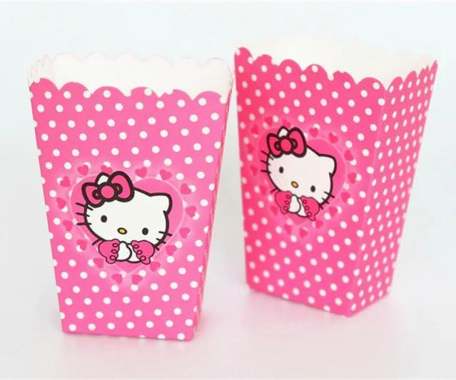12 Pcs Hello Pink Cat Candy Box Popcorn Box Birthday Party Favor Pink Kity Snack Treat Boxes Candy Cookie Container Decorations Gifts for Kids Adults Birthday Party Favor Supplies (popcorn box d)