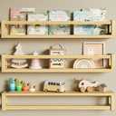 3 Pack 24 Inch Solid Wood Floating Shelves, Nursery Bookshelf, Natural Wood, 23.60 Inch