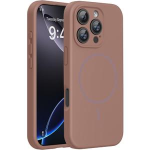 Miracase Magnetic for iPhone 16 Pro Max Case, [Soft Anti-Scratch Microfiber Lining], Compatible with MagSafe, Liquid Silicone Case Shockproof Drop Protection Phone Case for 16 ProMax, Chocolate
