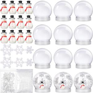 Pcs Winter Christmas Plastic Snow Globes Kit Make Your Own Snow Globe Mini Snowman Figurines Mini Resin Snowflakes for Xmas DIY Crafts(White Base)
