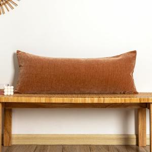 Chenille Lumbar Pillow Covers 14x35 inch, Dark Orange Decorative Pillow Covers, Farmhouse Solid Dyed Soft Chenille Cushion Case for Couch Sofa Bed Living Room, Pack of 1(Cover ONLY)