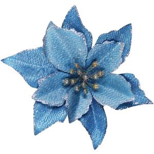 24 Set Christmas Blue Glitter Poinsettia Flowers Picks Christmas Tree Ornaments for Winter Blue Teal Christmas Tree Wreaths Garland Holiday Seasonal Wedding Decorations White Gift Box Included