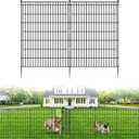 4 Panels No Dig Garden Fence with Gate, 48in(H) 10.5ft(L) Decorative Metal Outdoor Dog Fence, Rustproof Pet Fencing for Yard, Patio, Flower Bed -Temporary Fencing| Easy to Install