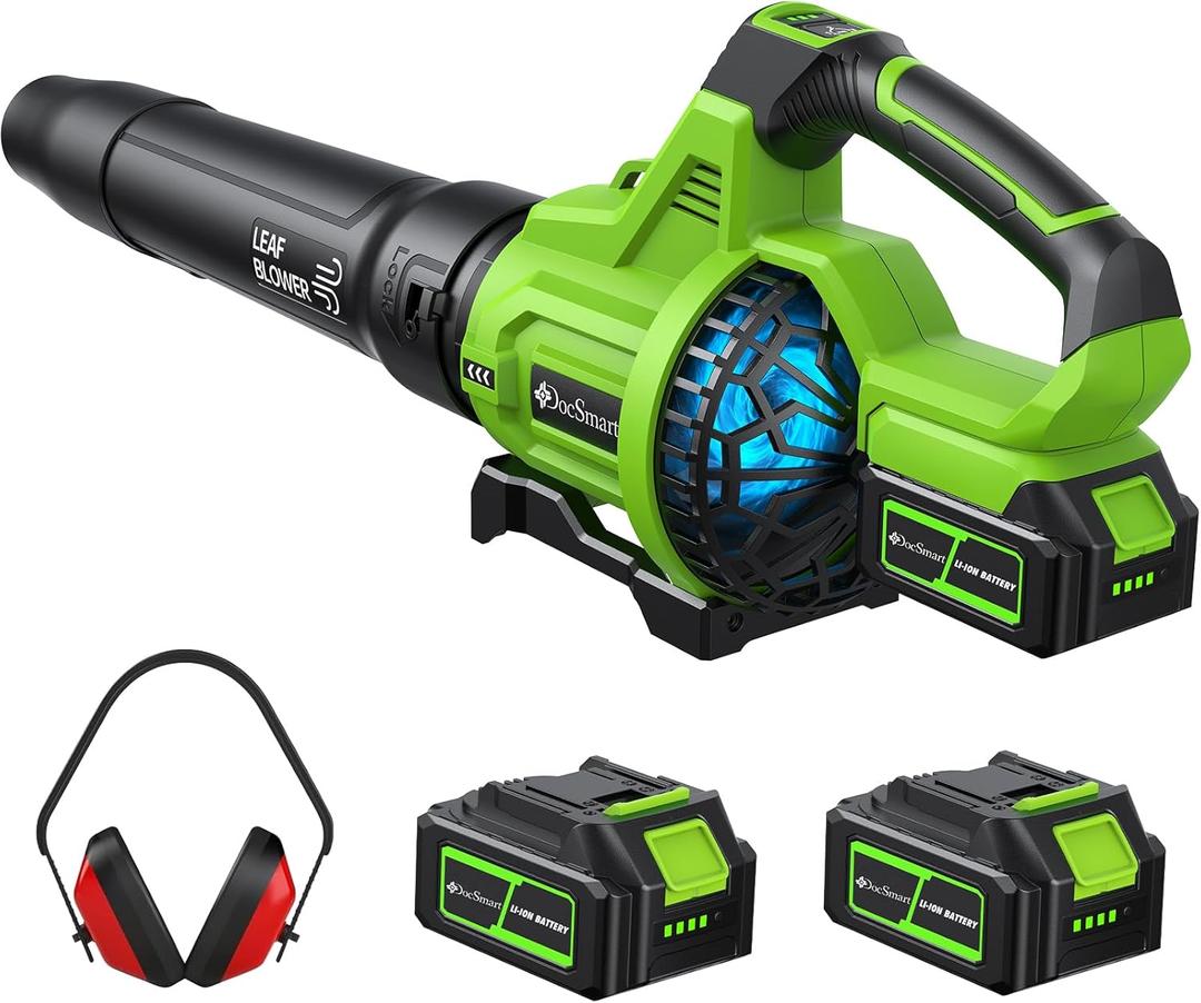 Cordless Leaf Blower 2x4000mAh Battery Powered Electric Leaf Blower with Noise-Reduction Earmuffs, 165 MPH 650 CFM Garden Tools for Lawn Care, Yard, Patio, Garage