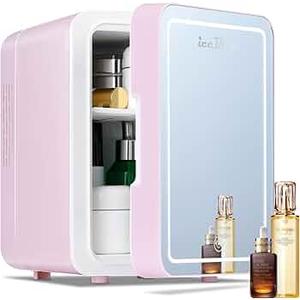 Iceblue 4L Dimmable LED Light Mirror Mini Fridge for Skincare, Skincare Fridge with thermoelectric Cooling Function for Cosmetics and Skincare, AC & DC Mini Refrigerator- Baby Pink