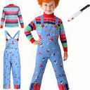 Halloween Chucky Costume for Kids Adult Good Guys Doll Child’s Play Cosplay Jumpsuit Includes Tattoo Scars and Prop Knife M