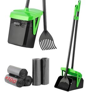 FUSBUNTY Pooper Scooper Swivel Bin & Rake with 100 Waste Bags, Dog Pooper Scooper with Bag Attachment for Large Medium Small Dogs, Poop Scooper with Lid for Lawn Yard Dog Kennel