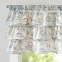 jinchan Ruffled Floral Valance Linen Shabby Chic Small Window Curtain 18 Inch Farmhouse Kitchen Valance for Bedroom Living Room Decor Cottage Rustic Window Treatments 1 Panel Blue on Beige