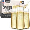 DECADORN Clear Stemless Champagne Flutes Plastic 48 Pack, Made in USA, 9oz Plastic Champagne Glasses - Durable and Sturdy Mimosa Glasses For Parties - Shatterproof, Recyclable, BPA-Free, Smooth Rims