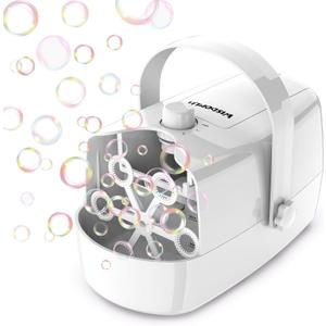 Wisdomlit Bubble Machine, 3-in-1 Bubble Maker, Automatic Bubble Blower with 3 Bubble Wands, 8000+ Colorful Bubbles for Kids Toddlers, Operated by Plug-in or Batteries for Indoor Outdoor Birthday Party (Milk-white)