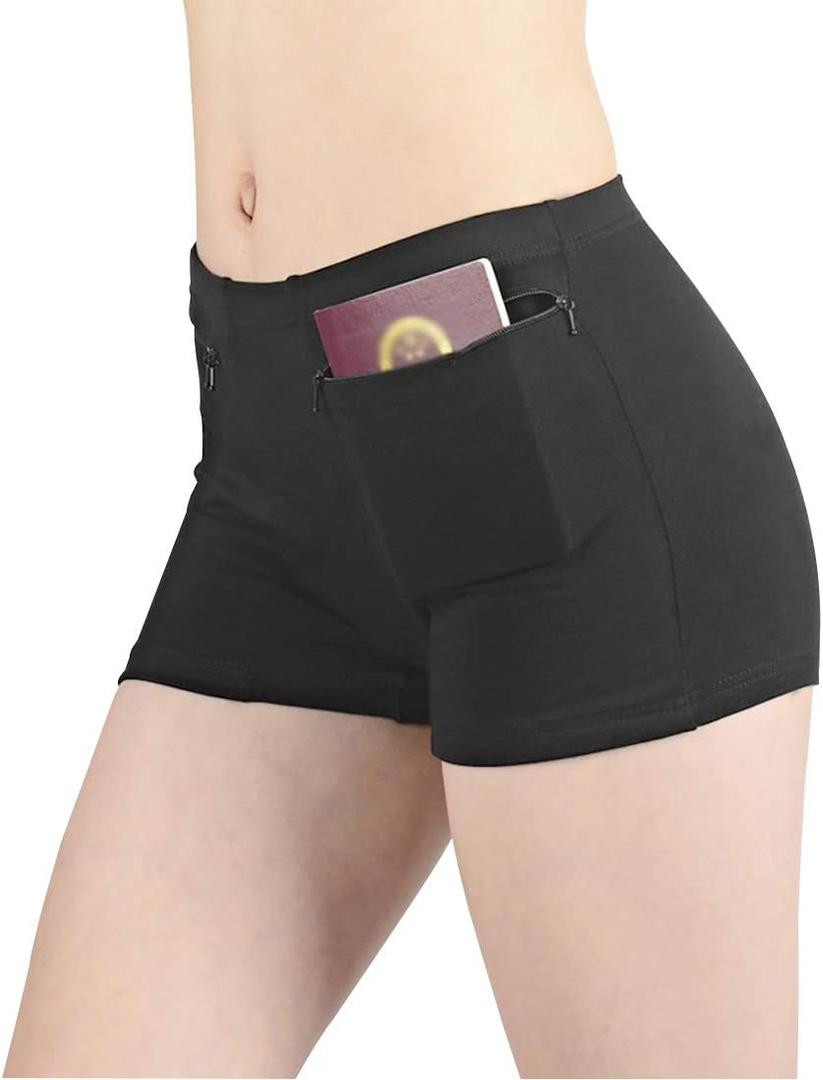 Pocket Pantie for Women, Travel Underwear with Secret Pocket Panties Women's, Large Size 2 Packs (Black)