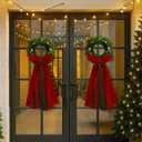 Large Red Velvet Christmas Ribbon Bow Sash for Wreath 12" x 24" Classic Xmas Tree Topper Bow Ribbons Bundle Giant Holiday Ornaments Decor for Winter Front Door Wall Window Indoor Outdoor (Red and Green)