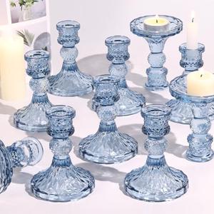 Simeitol Glass Candle Holder Set of 11, Blue Taper Candle Holders Bulk, Vintage Candlestick Holders, Candle Stick Holder for Table Centerpieces, Wedding, Festival & Home Decor