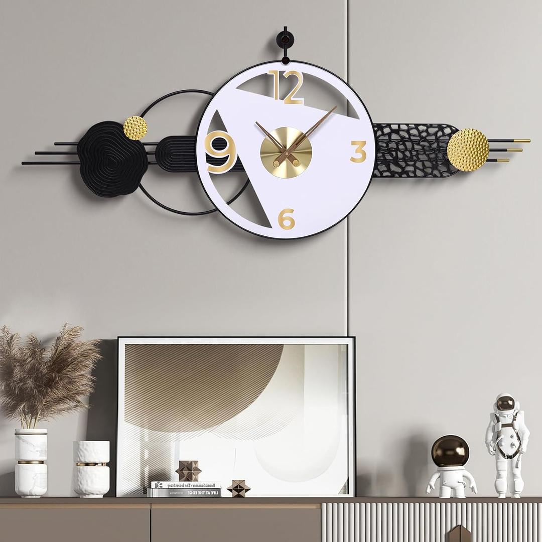 Housewarming Gift Idea: 51x21 Inch Large Modern Wall Clock, Silent Non-Ticking Battery Operated Quartz Decorative Analog Clocks for Living Room, Bedroom, Hallway, Home & Office