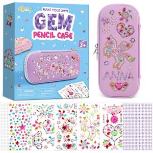Gem Diamond Stickers Painting Crafts Decorate Your Own DIY Pencil Case for Girls Back to School Fun Creative Arts Crafts for Age 8-12 Birthday Gifts Toys Art Game Activities Age 4-6-8-10(Purple)