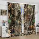 Forest Camouflage Curtains,Wild Animal Bear Deer Elk Blackout Rod Pocket Window Drapes for Living Room Bedroom Decor W42xL45in (Style)