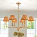 Saint Mossi Rattan Chandelier for Dinning Room, Modern Boho Pendant Lighting Fixture for Living Room, Entryway, 6-Light with Rattan Fabric Shades