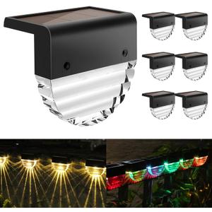 Melunar Solar Deck Lights, 6 Pack Waterproof LED Solar Step Light Outdoor, Fence Lights Solar Powered for Outside, Garden, Patio, Stairs,Yard,10 Lumens, Warm White/Color Changing Lighting (Black)