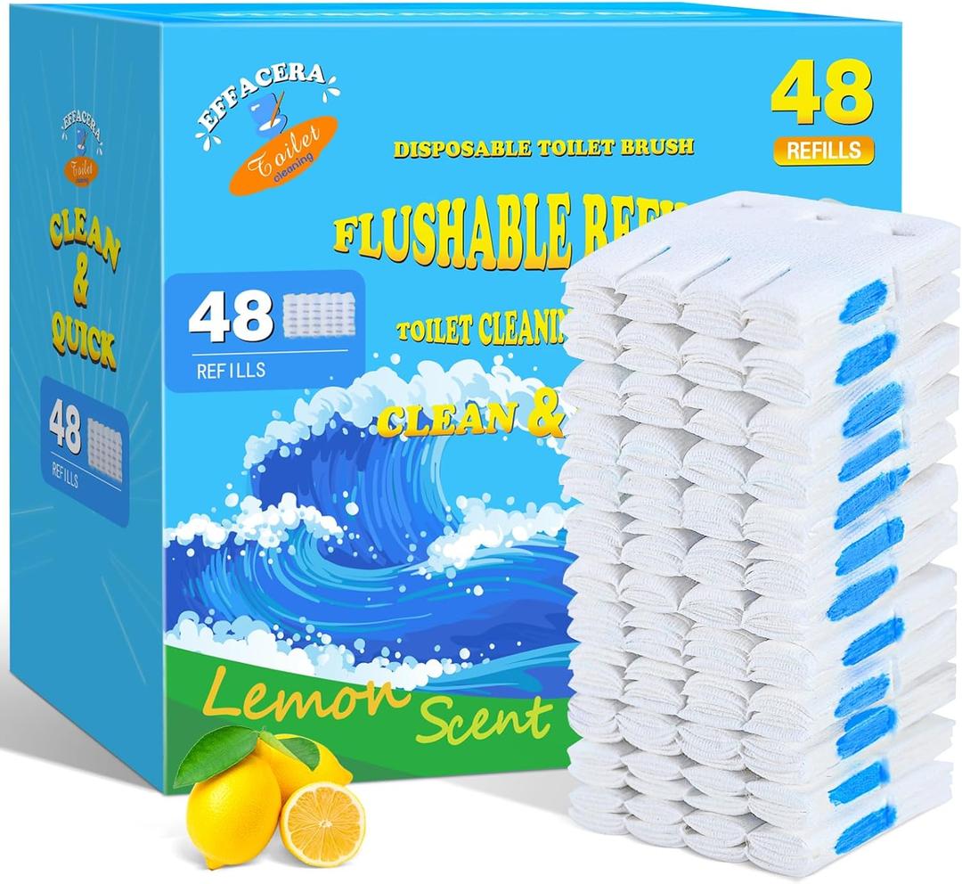 48 Count Flushable Toilet Refills, Disposable Toilet Bowl Paper Bulk, Fresh Flushable Toilet Brush Refill Pads for Toilet and Bathroom, Toilet Brush Accessories (No Handle)